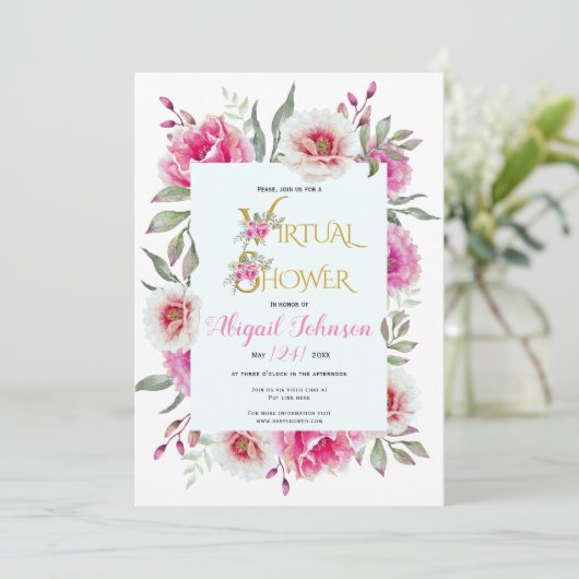 Aquarellfarben-Blume, virtuelles Baby oder Brautpa Einladung (Stehend Vorderseite)