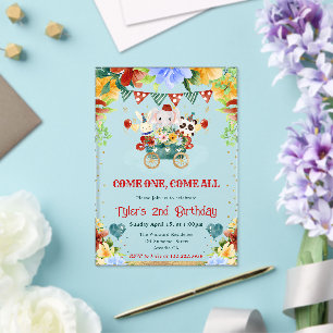 Aquarellfarben Blume Zirkus Tiere Kindergeburtstag Acryleinladungen