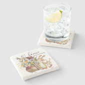 Aquarellfarben Blumen Zuhause Rustikale Vase Mutte Steinuntersetzer (Seitenansicht)