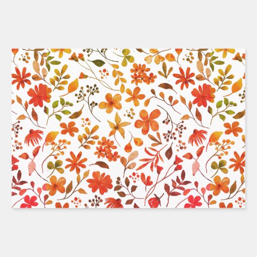 Aquarellfarben Blumendruck Geschenkpapier Set (Vorderseite 3)