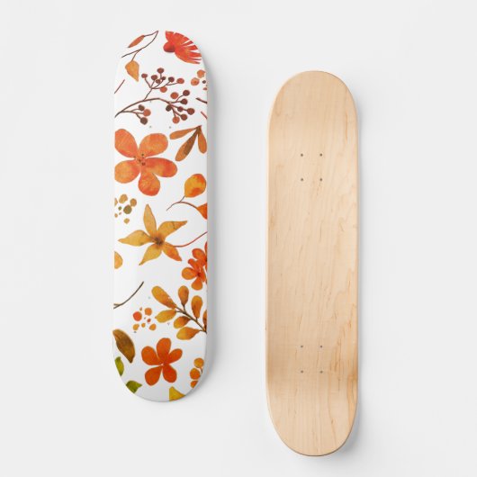Aquarellfarben Blumendruck Skateboard (Vorderseite)