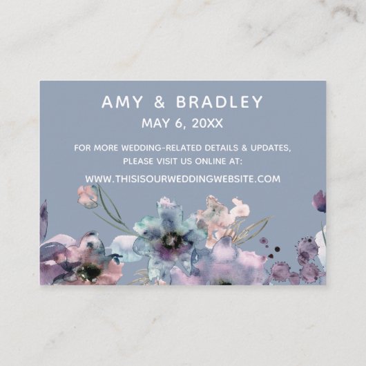 Aquarellfarben Blumendusty Blauer Hochzeitsaufenth Begleitkarte (Rückseite)