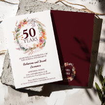 Aquarellfarben Blumengarland Dunkelrot 50. Hochzei