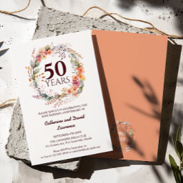 Aquarellfarben Blumengarten Korallenrosa 50. Hochz Einladung