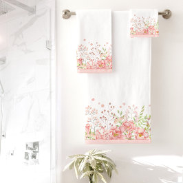 Aquarellfarben Blumengestelle weiß Badhandtuch Set