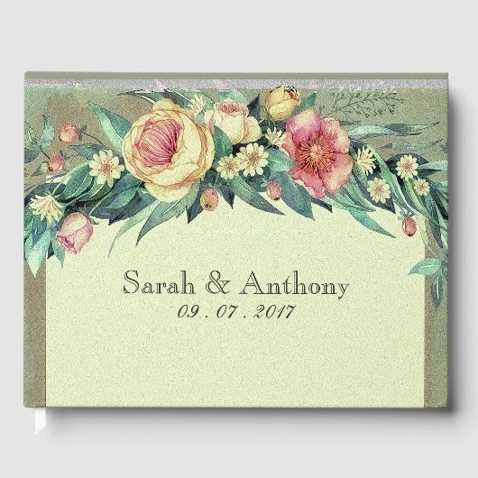 Aquarellfarben Blumengrün & rosa Hochzeitsgassbuch Gästebuch (Vorderseite)