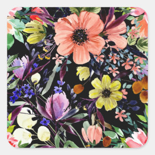 Aquarellfarben Blumenmuster Nahtlose Gartenmuster Quadratischer Aufkleber