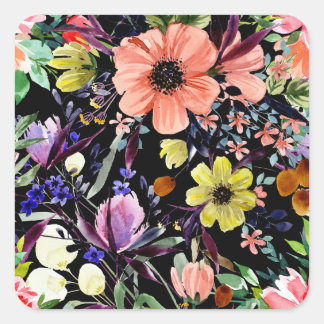 Aquarellfarben Blumenmuster Nahtlose Gartenmuster Quadratischer Aufkleber