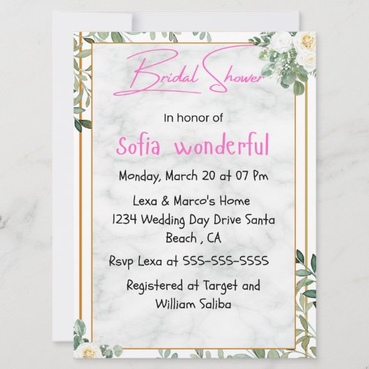 Aquarellfarben Blumenrahmen Bridal Dusche Einladun Einladung (Vorderseite)