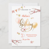 Aquarellfarben Blumenrosa Balloons Geburtstag Einladung (Vorderseite)