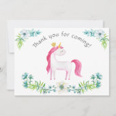 Aquarellfarben Blumenrosa Einhorn Danke (Vorderseite)