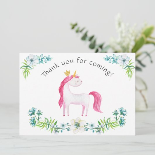Aquarellfarben Blumenrosa Einhorn Danke (Stehend Vorderseite)