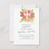 Aquarellfarben Blumenrosa Taufbecken Dedication Einladung (Vorderseite)