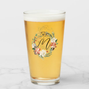 Aquarellfarben Blumenschreath Monogram Weihnachten Glas