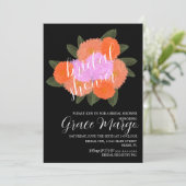 Aquarellfarben Blumenstrauß Pink Schwarzes Brautpa Einladung (Stehend Vorderseite)