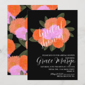 Aquarellfarben Blumenstrauß Pink Schwarzes Brautpa Einladung (Vorne/Hinten)