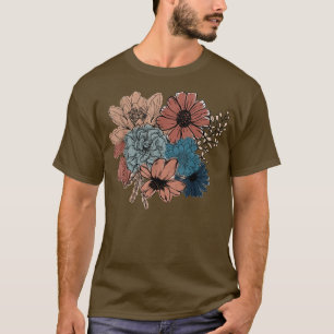 Aquarellfarben Blumenstrauß Vintag Retro Männer Fr T-Shirt