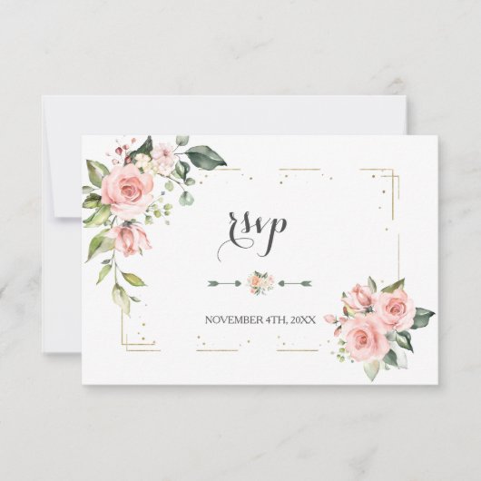 Aquarellfarben Blush Glitzer Frame Wedding RSVP Karte (Vorderseite)