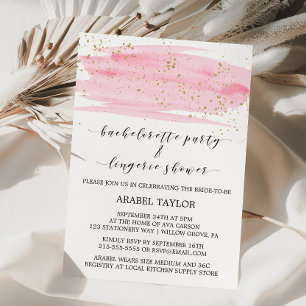 Aquarellfarben Blush & Gold Bachelorette und Lebku Einladung
