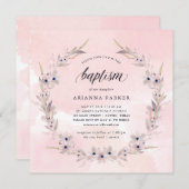 Aquarellfarben | Blush Pink Floral Taufe Einladung (Vorne/Hinten)