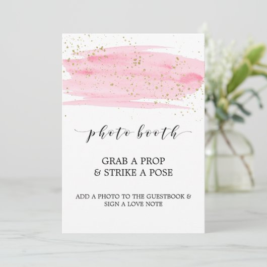 Aquarellfarben Blush Pink und Gold Foto Booth Card Einladung (Stehend Vorderseite)