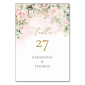 Aquarellfarben Blush Rose Eukalyptus Goldhochzeit Tischnummer (Vorderseite)