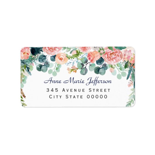 Aquarellfarben Blush White Peonies Rahmen Hochzeit Adressaufkleber (Vorne)