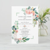 Aquarellfarben Blush White Peonies Rahmen Hochzeit Einladung (Stehend Vorderseite)