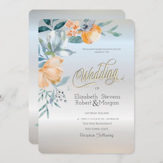 Aquarellfarben Blütenblumen Silberhochzeit Einladung (Vorne/Hinten)