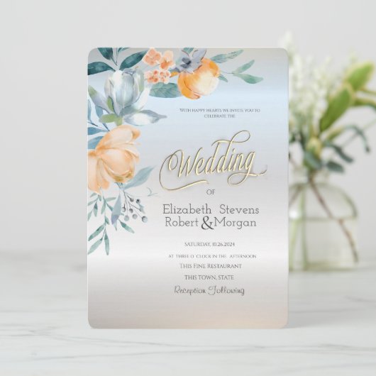 Aquarellfarben Blütenblumen Silberhochzeit Einladung (Stehend Vorderseite)