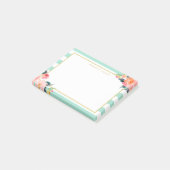 Aquarellfarben Blütengoldrahmen Minzgrün Streifen Post-it Klebezettel (angewinkelt)