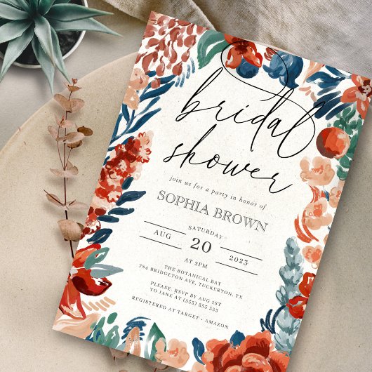 Aquarellfarben Blütenorange Bohemisches Brautparty Einladung