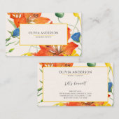 Aquarellfarben Blütenorange Gelb Moderner Boho Chi Visitenkarte (Vorne/Hinten)