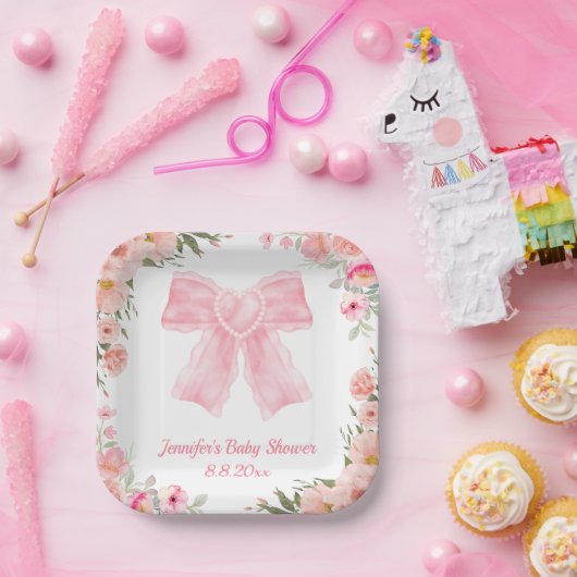 Aquarellfarben Blütenpinke Bugmädchen Dusche moder Pappteller (Party)