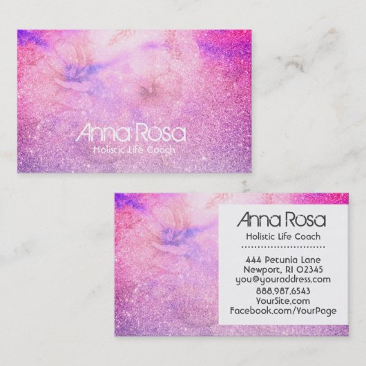 *~* Aquarellfarben Blütenrosa Blau Lila Visitenkarte (Vorne/Hinten)