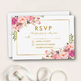 Aquarellfarben Blütenrosa Blush Gold UAWG Wedding RSVP Karte