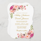 Aquarellfarben Blütenrosa Blush Gold Wedding B Einladung (Vorne/Hinten)