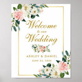 Aquarellfarben Blütenrosa Blush Hochzeit Gold Will Poster