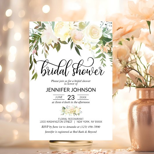 Aquarellfarben Blütenrosa Creme Elfenbeinfarbenes  Einladung