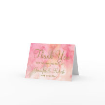 Aquarellfarben Blütenrosa Gold Dankeschön Karte