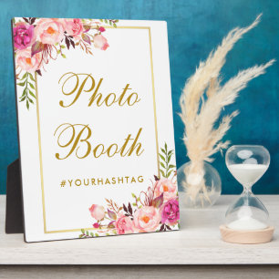 Aquarellfarben Blütenrosa Gold Hochzeitskabine Fot Fotoplatte
