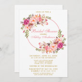 Aquarellfarben Blütenrosa Kraut Gold Brautparty P Einladung (Vorne/Hinten)