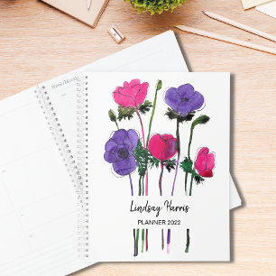 Aquarellfarben Blütenrosa Lila Planer