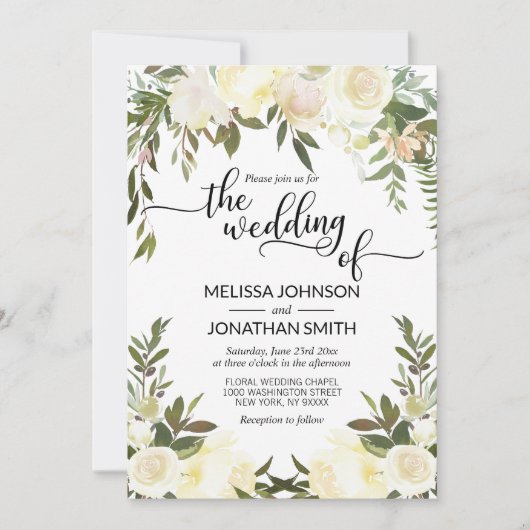 Aquarellfarben Blütenrosa Pfirsichpfirsich Elfenbe Einladung (Vorderseite)