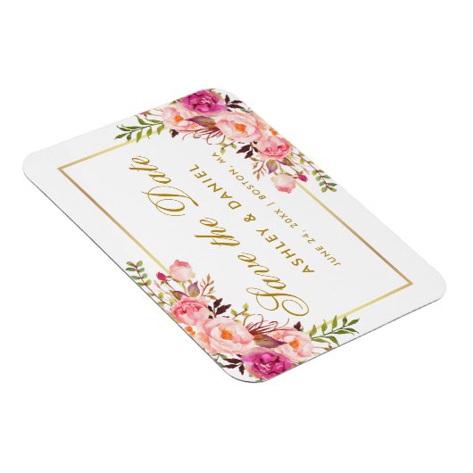 Aquarellfarben Blütenrosa Save the Date Blütenrot Magnet (Rechte Seite)