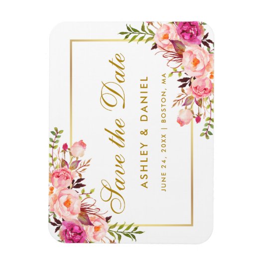 Aquarellfarben Blütenrosa Save the Date Blütenrot Magnet (Vertikal)