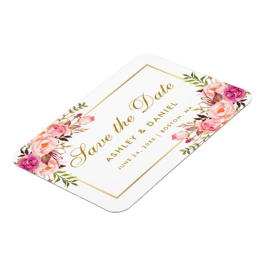Aquarellfarben Blütenrosa Save the Date Blütenrot Magnet (Linke Seite)