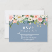 Aquarellfarben Blütenrosa Weißes Dusty Blue Weddin RSVP Karte (Vorderseite)