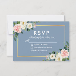 Aquarellfarben Blütenrosa Weißes Dusty Blue Weddin RSVP Karte