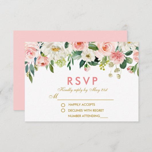 Aquarellfarben Blütenrosa Weißes Gold UAWG Wedding RSVP Karte (Vorne/Hinten)